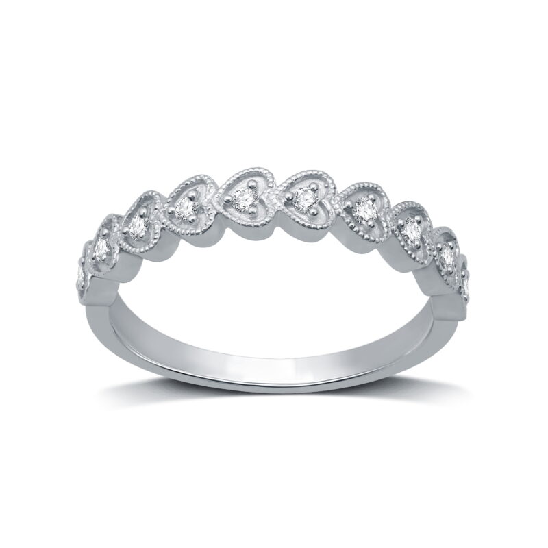Forever Bride 1/10 CTTW Round Diamond Heart-Shaped Stackable Ring for Women - 925 Sterling Silver