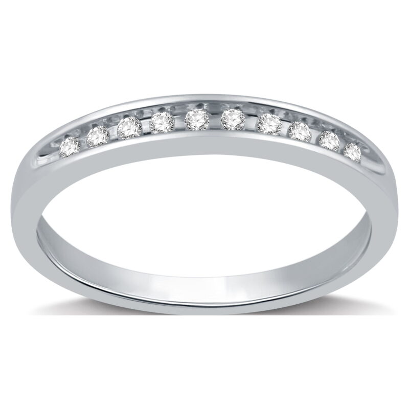 Forever Bride Women's 1/10 CTTW Round Diamond Channel-Set Stackable Wedding Band in Sterling Silver