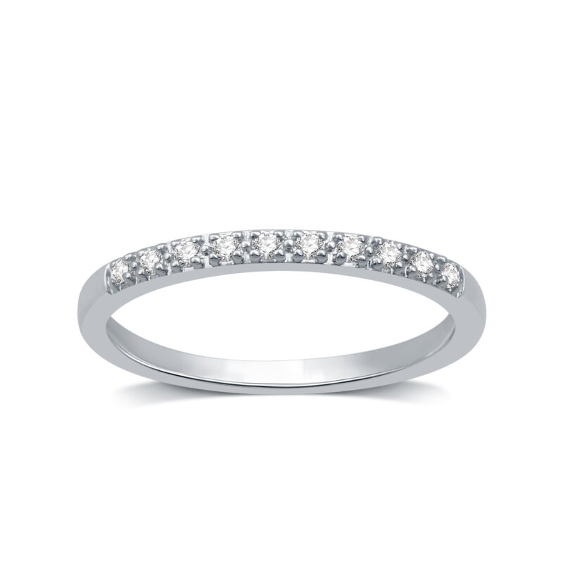 Forever Bride Women's 10K White Gold Pave Stackable Wedding Band, 1/10 CTTW Diamond (I2, H-I)