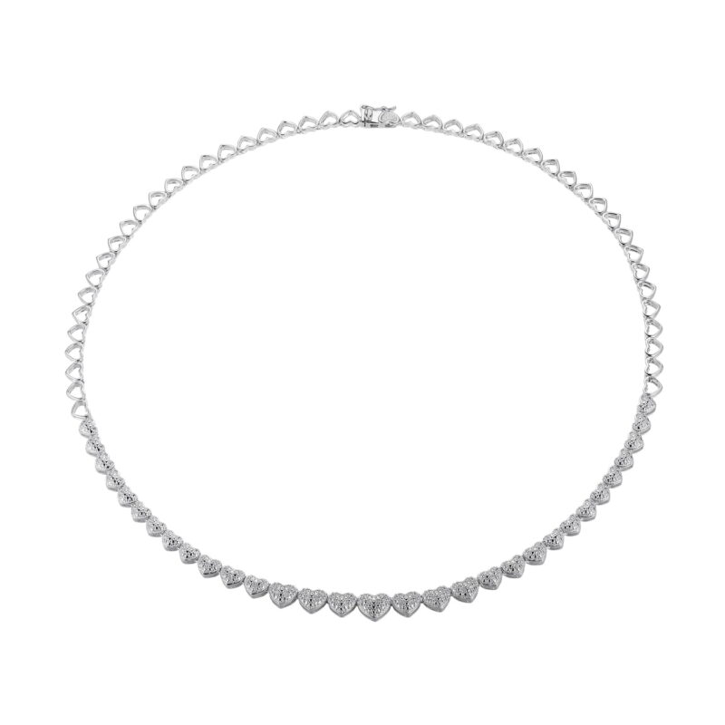 Forever Facets 1/10 cttw Diamond Heart Tennis Necklace in Rhodium over Sterling Silver, Adult Female