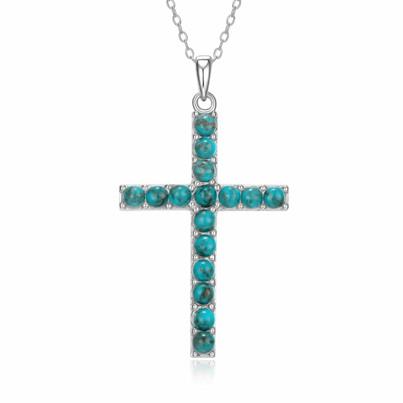 Forever Facets Platinum over Sterling Silver Genuine Turquoise Cross Necklace, Adult Female