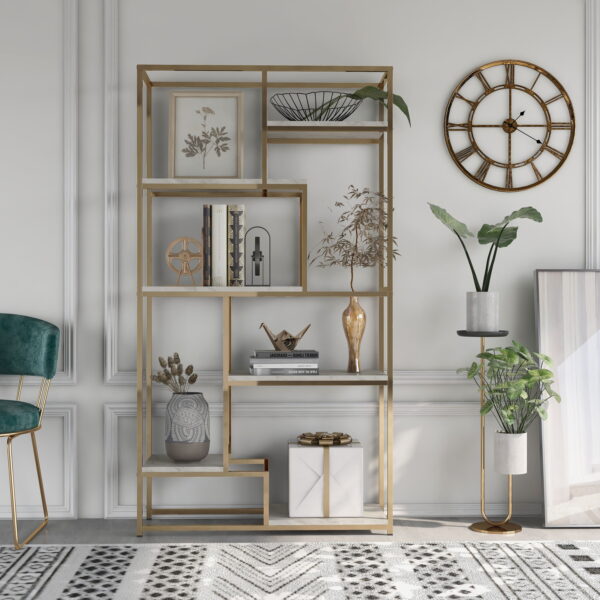 Furniture of America Alina Adult Modern 7-Shelf Bookcase, Champagne
