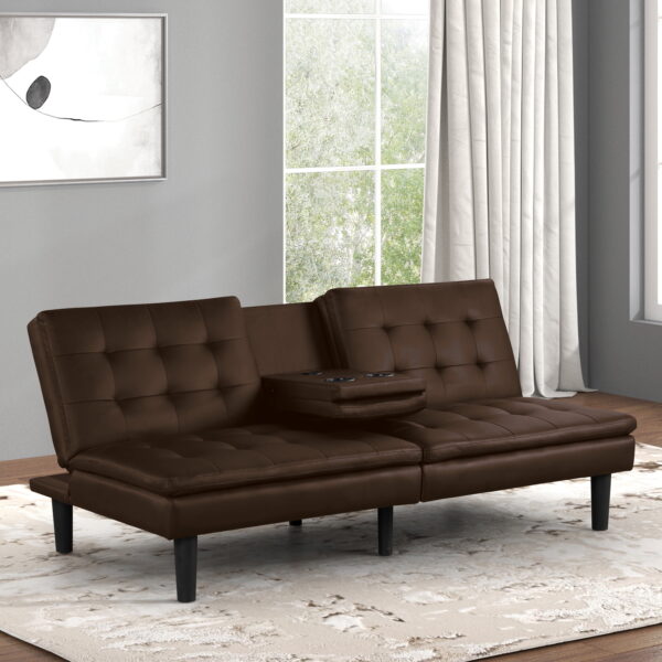 Furniture of America Canu Upholstered Convertible Twin Futon Daybed with USB Port, Brown