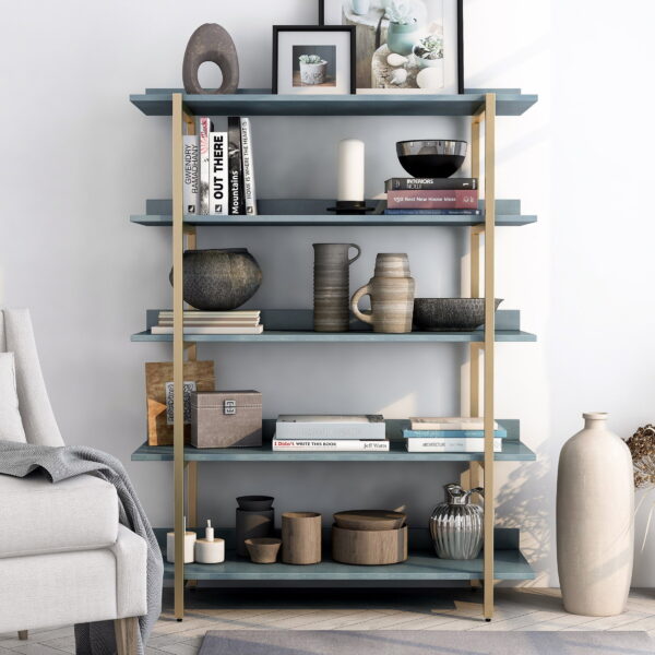 Furniture of America Chane 5-Shelf Bookshelf, Antique Blue