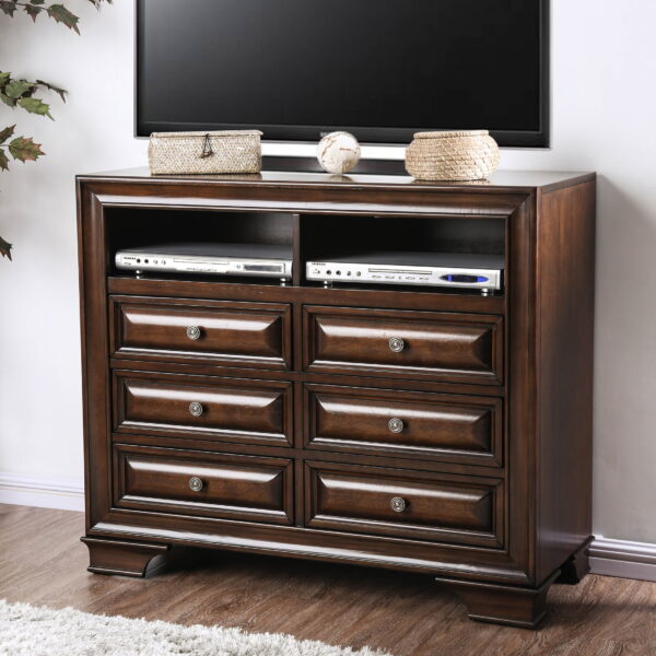 Furniture of America Damien 6-Drawer Media Chest, Brown Cherry