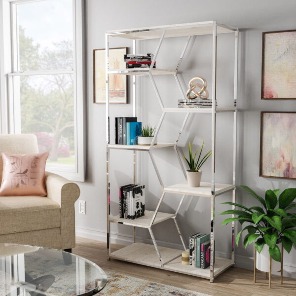 Furniture of America Liponia 7-Shelf Bookcase, Chrome