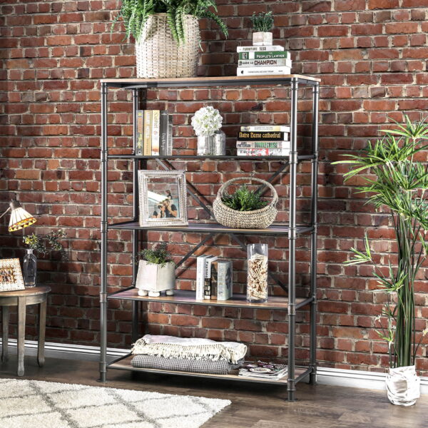 Furniture of America Quinn Metal 4-Shelf Bookcase, Antique Black