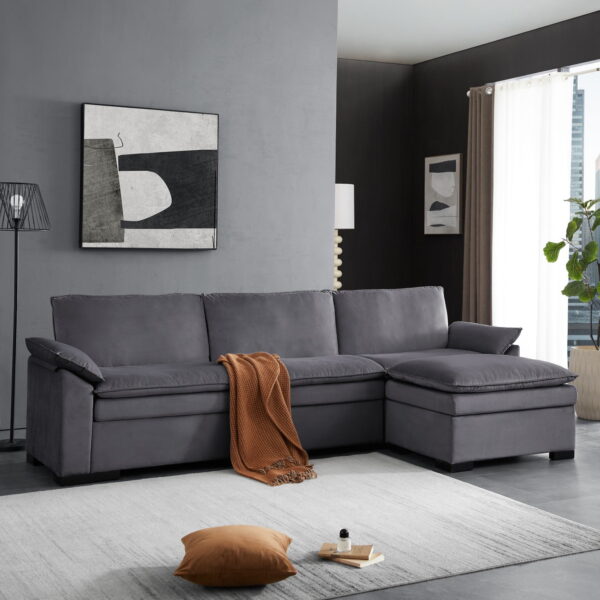 Gewnee Modular Sectional Sofa with Movable Ottoman,4 Seater L Shaped Velvet Couch Furniture Sets for Living Room