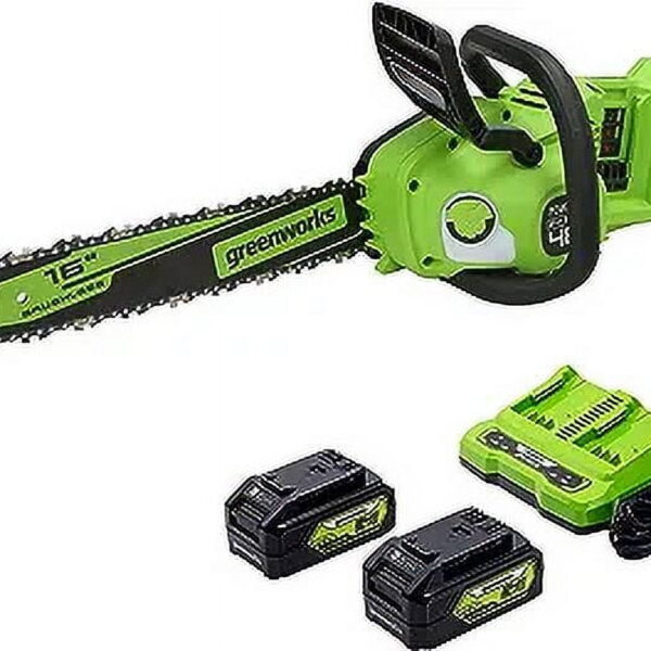 Greenworks 48V (2x24V) 16" Brushless Chainsaw + (2) 4Ah USB Batteries & Dual Port Charger 2018002