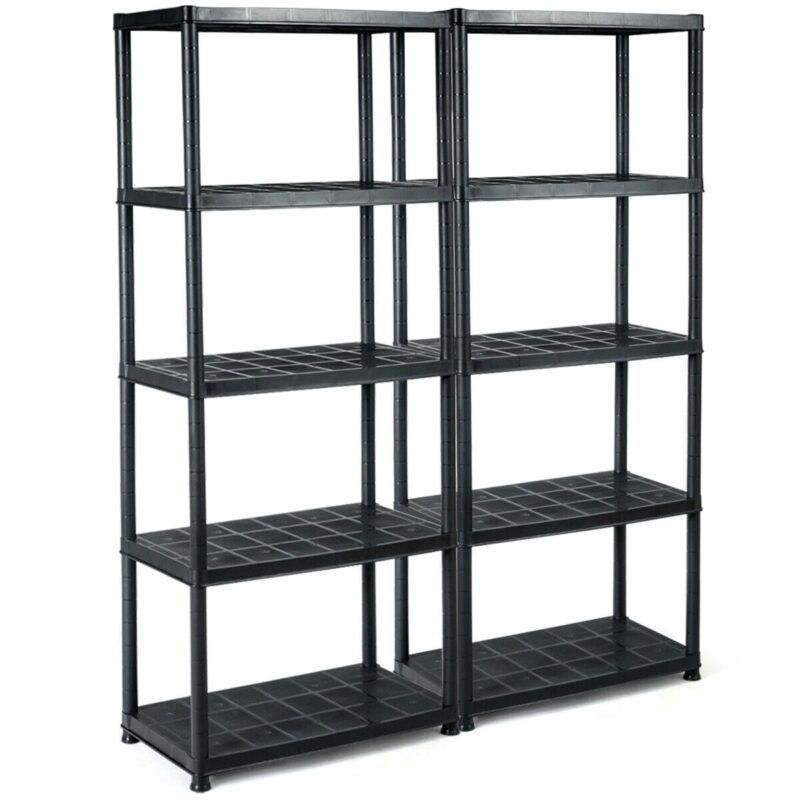 Gymax 2 PCS 5 Tier Ventilated Shelving Storage Rack Free Standing Multi-Use Shelf Unit