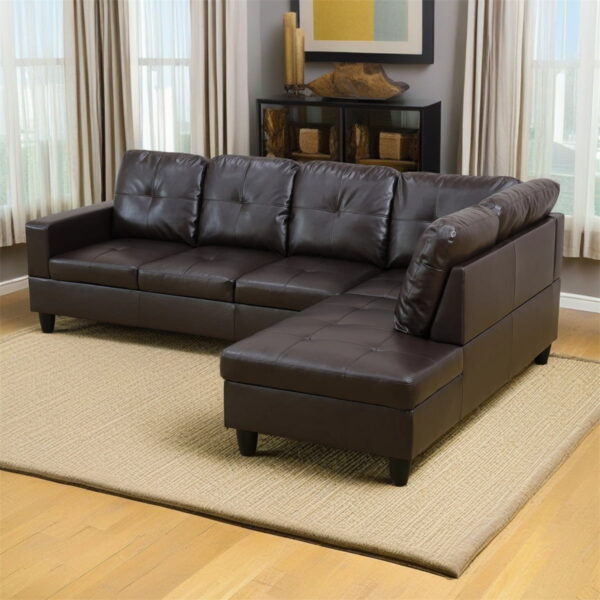 Hommoo Faux Leather Sectional Sofa, 4 Seat Living Room Furniture Sets, Modern L-Shaped Couches and Sofas Set for Home, Brown(No Ottomans)