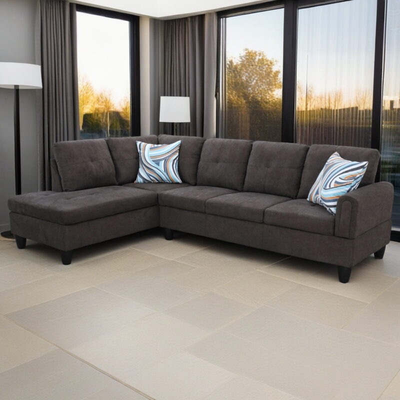 Hommoo Flannel Sectional Sofa Model Set, Modern 4-Seat Couches and Sofaes, L-Shaped Living Room Furniture Set, Dark Brown(No Ottomans)