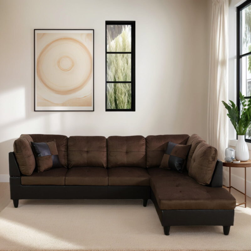 Hommoo Lint &PVC Sectional Sofa Couch Living Room Furniture Sets, Modern L Shaped Sectional Sofa Set, Brown(No Ottoman)