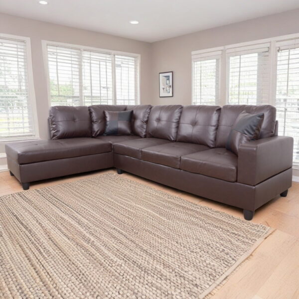Hommoo Modern Faux Leather Sectional Couch and Sofa Set, L Shaped Sectional Sofa, Living Room Furniture Sets, Brown(No Ottoman)