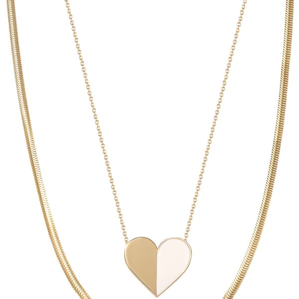 JS Jessica Simpson Women's Gold Plated Sterling Silver Heart and Snake Chain Necklace Set