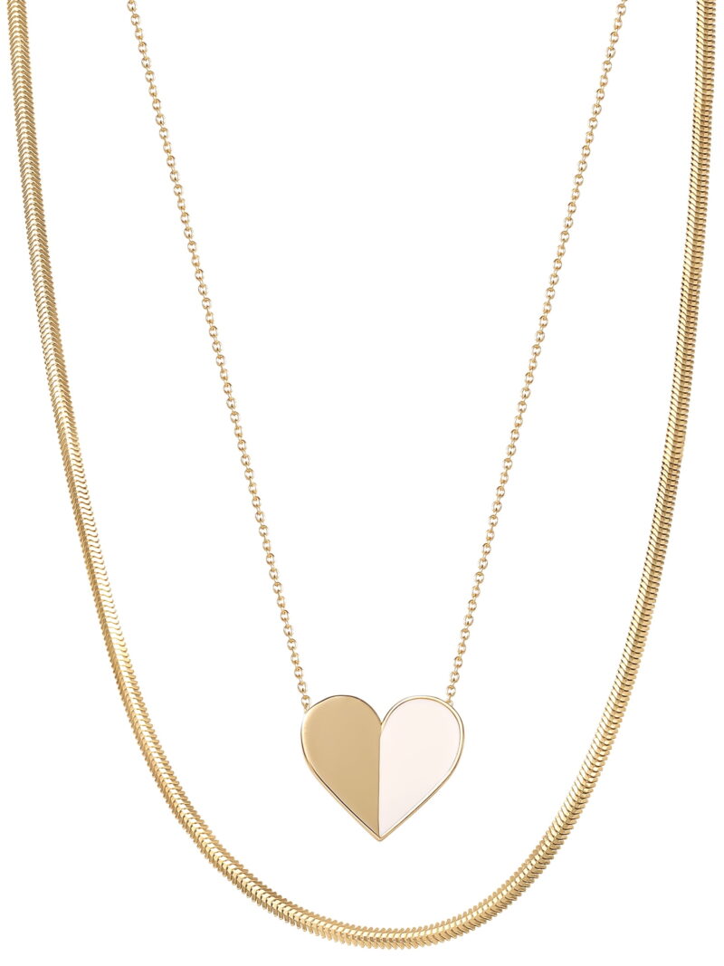 JS Jessica Simpson Women's Gold Plated Sterling Silver Heart and Snake Chain Necklace Set