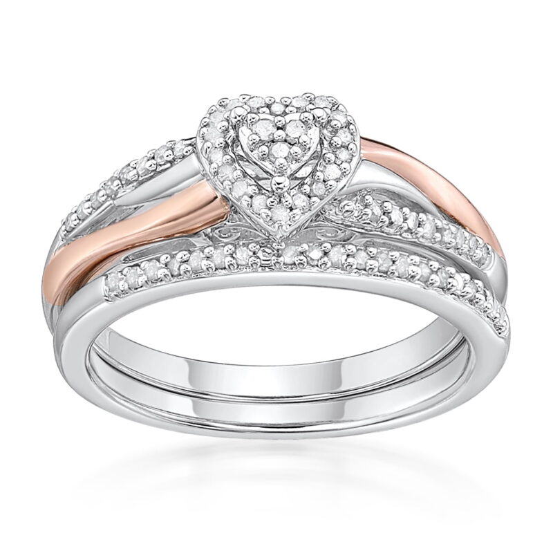 forever Bride 1/5 ct t.w. Heart Ring Set 14kt Gold 925 Sterling Silver