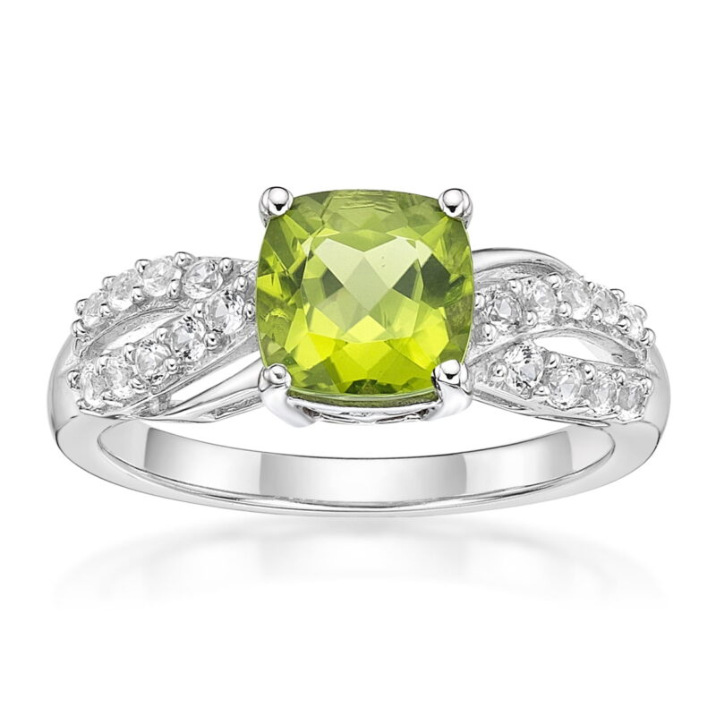 Jay Heart Designs 925 Sterling Silver Peridot and Created White Sapphire Ring