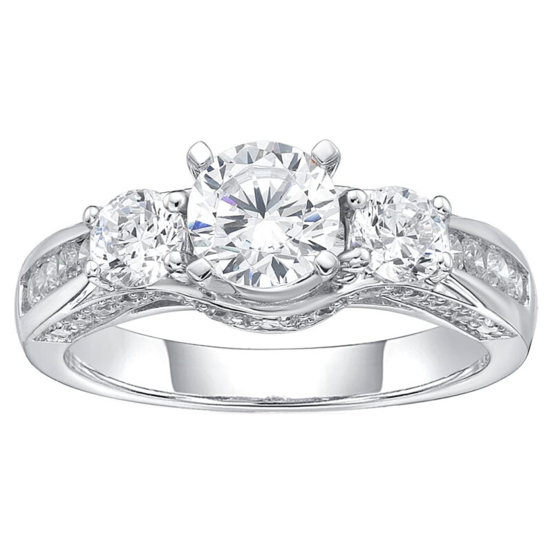 Jay Heart Designs 925 Sterling Silver Round Simulated White Diamonds with Channel Set Stone Ring