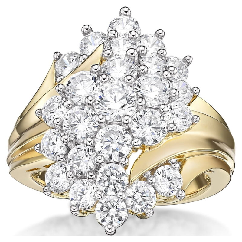 Jay Heart Designs 925 Sterling Silver with 14K Yellow Gold Plating Simulated White Diamond Cocktail Ring