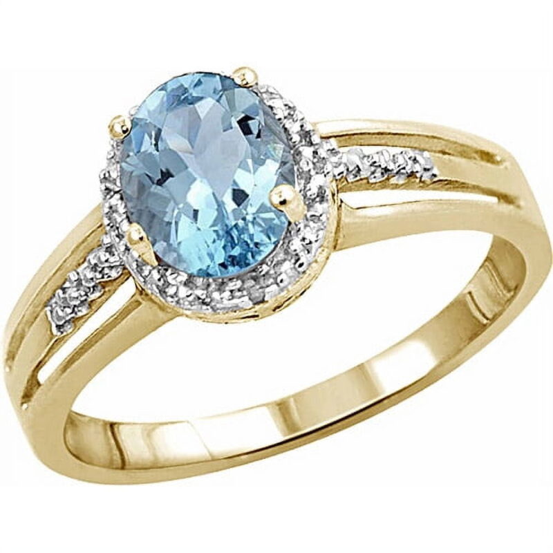 JewelersClub 1 1/7 Carat T.G.W. Aquamarine And White Diamond Accent 14K Gold Over Silver Ring