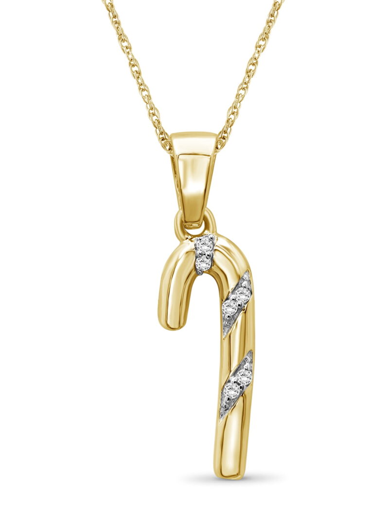 JewelersClub Candy Cane Necklace Diamond Necklaces for Women – Genuine White Diamond, 14k Gold over Silver Necklace Candy Cane – Christmas Gifts for Women – Silver Diamond Pendant Necklace for Women