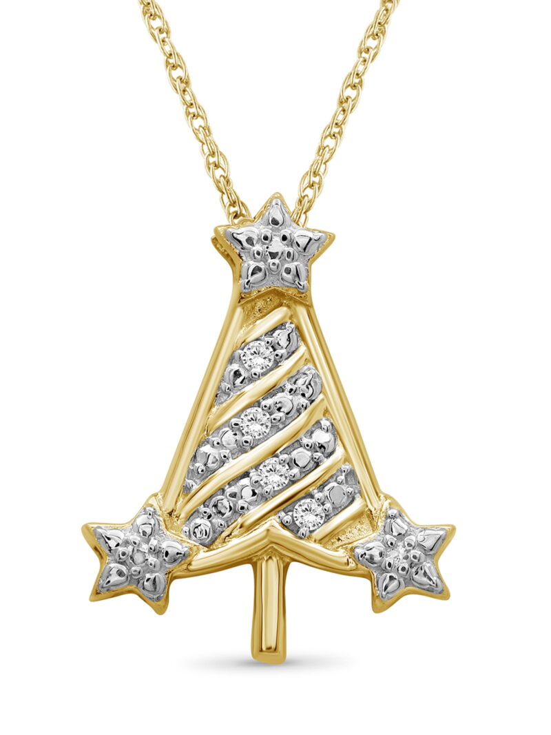 JewelersClub Christmas Tree Necklace Diamond Necklaces for Women – Genuine White Diamond, 14K Gold over Silver Necklace Christmas Tree – Christmas Gifts for Women – Diamond Pendant Necklace for Women