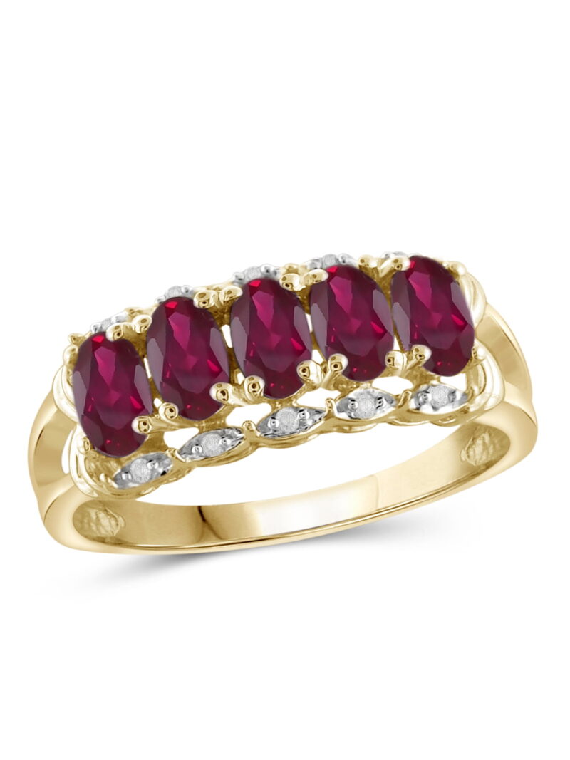 JewelersClub Ruby Ring Birthstone Jewelry – 1.33 Carat Ruby 14K Gold Plated Silver Ring Jewelry with White Diamond Accent – Gemstone Rings with Hypoallergenic 14K Gold Plated Silver Band