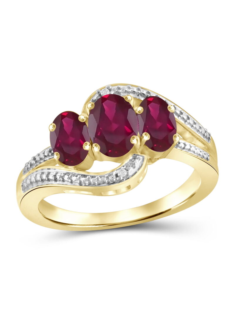 JewelersClub Ruby Ring Birthstone Jewelry – 1.75 Carat Ruby 14K Gold Plated Silver Ring Jewelry with White Diamond Accent – Gemstone Rings with Hypoallergenic 14K Gold Plated Silver Band