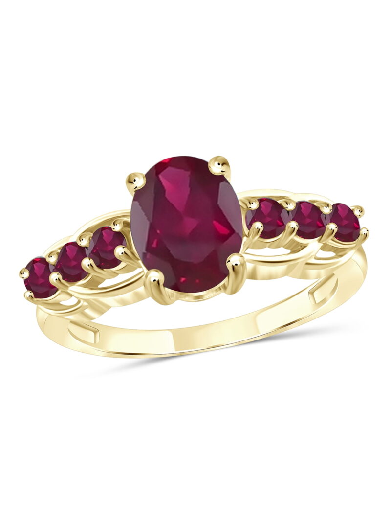 JewelersClub Ruby Ring Birthstone Jewelry – 3.00 Carat Ruby 14K Gold Plated Silver Ring Jewelry – Gemstone Rings with Hypoallergenic 14K Gold Plated Silver Band