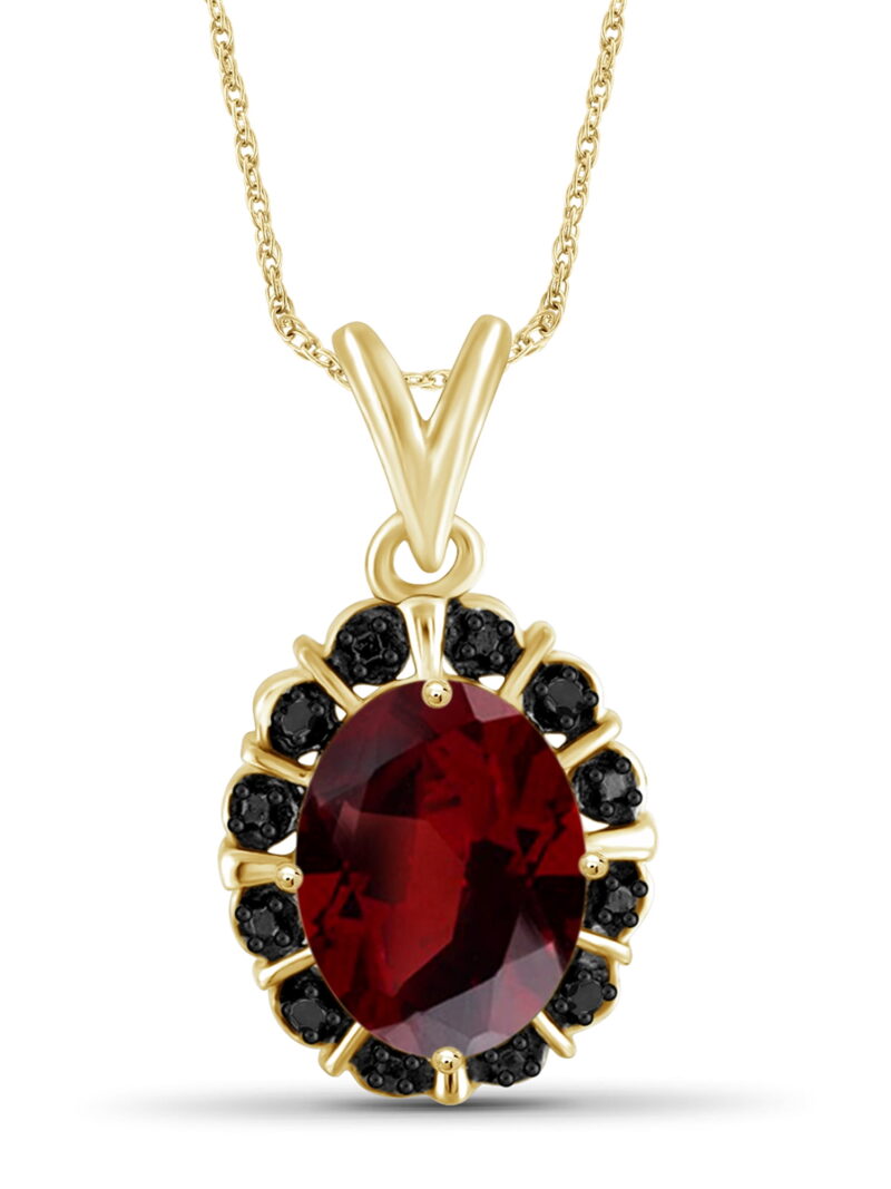 JewelersClub Silver Necklaces for Women –Silver Necklace for Women 14K Gold Plated Silver – Garnet Necklace Centerpiece, Black Diamond Accents – Hypoallergenic Pendant