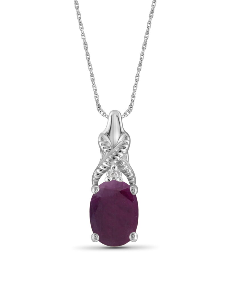 JewelersClub Silver Necklaces for Women –Silver Necklace for Women .925 Sterling Silver – Ruby Necklace Centerpiece, White Diamond Accents – Hypoallergenic Pendant