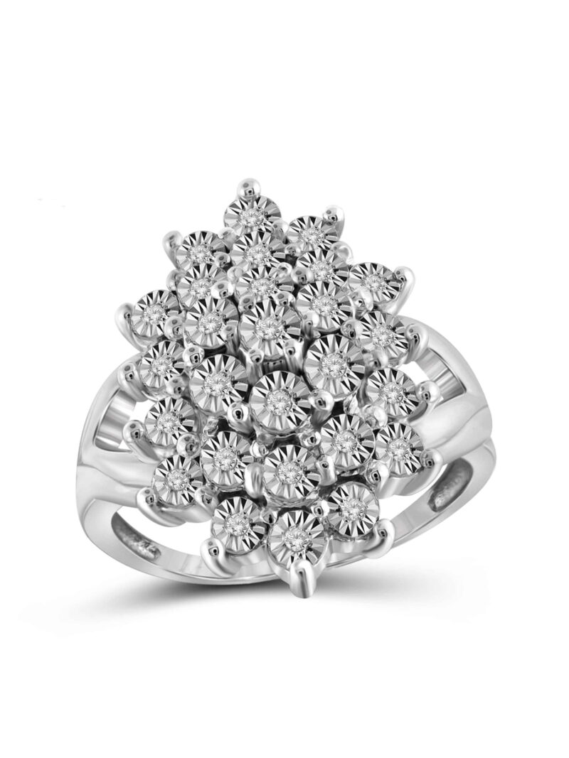 JewelersClub Sterling Silver 1/7 Carat White diamond Cluster Ring for Women | Diamonds for Everyday Womens Wear