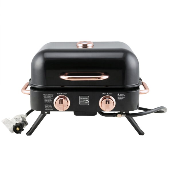 Kenmore 2-Burner Portable Tabletop Retro Gas Grill, Black and Copper