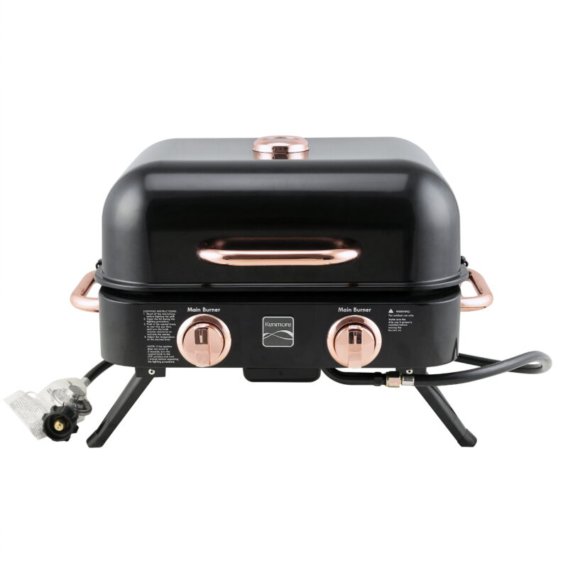 Kenmore 2-Burner Portable Tabletop Retro Gas Grill, Black and Copper
