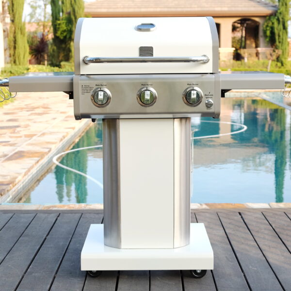 Kenmore 3-Burner Gas Grill, Outdoor BBQ Grill, Propane Grill with Foldable Side Tables, Pearl White