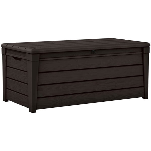 Keter Brightwood 120 Gallon Durable Resin Outdoor Deck Box Storage Organization, Brown