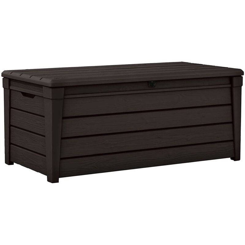 Keter Brightwood 120 Gallon Durable Resin Outdoor Deck Box Storage Organization, Brown