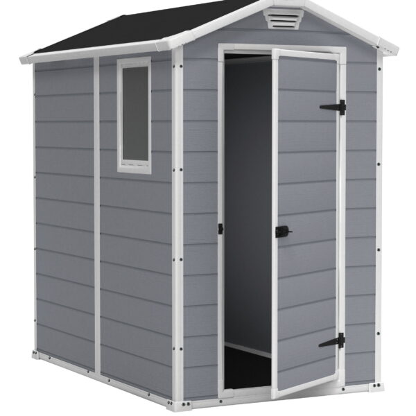 Keter Manor 4' x 6' Resin Storage Shed, All-Weather Plastic Outdoor Storage, Gray/White