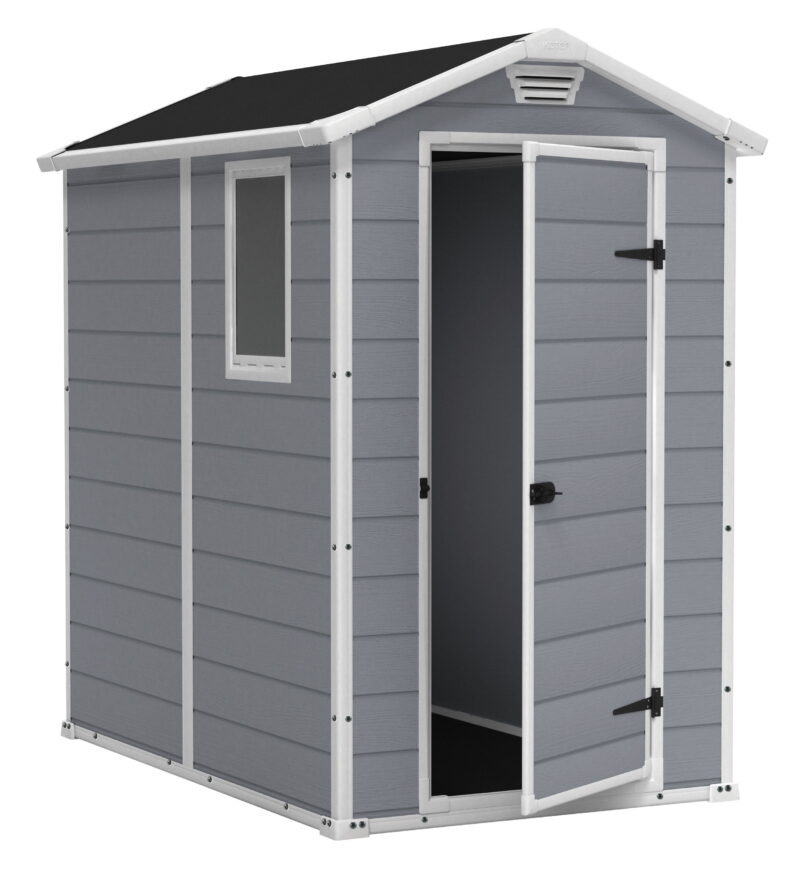 Keter Manor 4' x 6' Resin Storage Shed, All-Weather Plastic Outdoor Storage, Gray/White