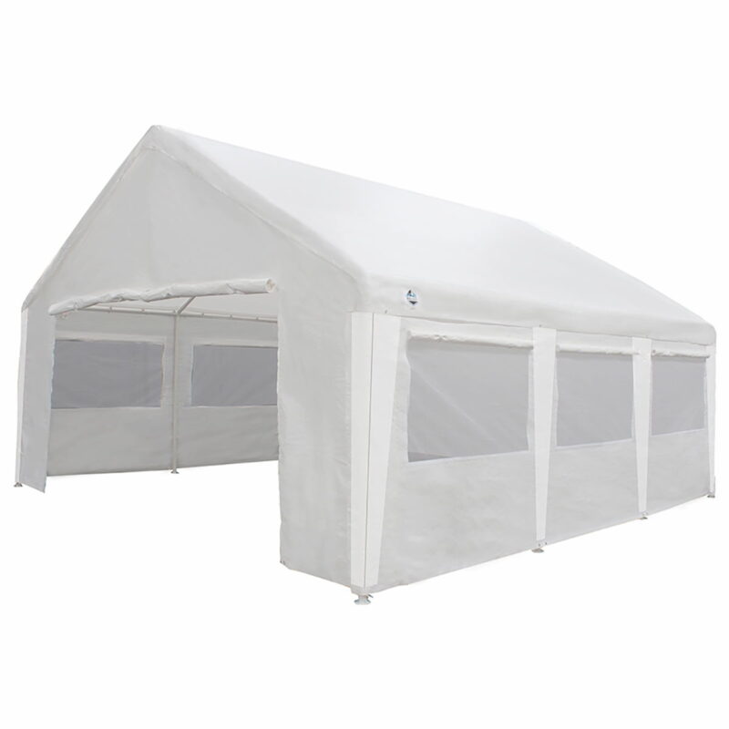 King Canopy 20 ft x 20 ft Carport Canopy Polyethylene Sidewall Kit w/ Bug Screen Windows