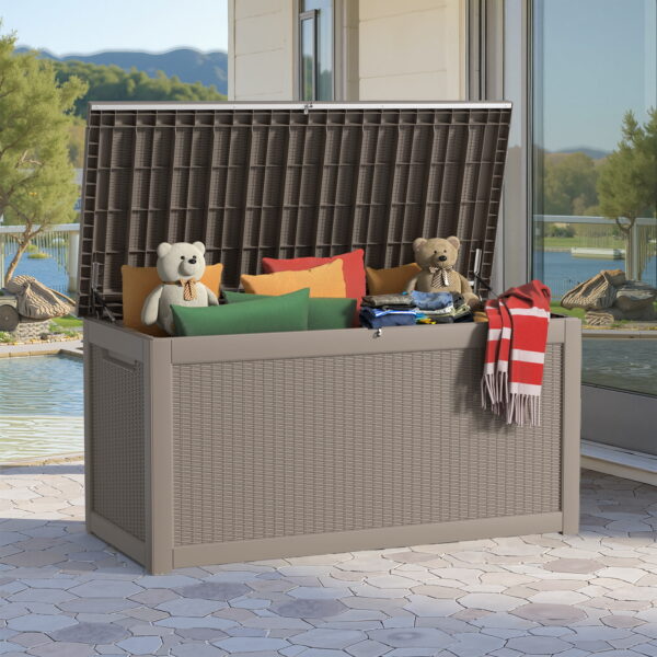 MAYEERTY 32 Gallon Outdoor Deck Box, Large Capacity Storage Box for Patio Furniture Cushions, Pillow with Wheels, Black