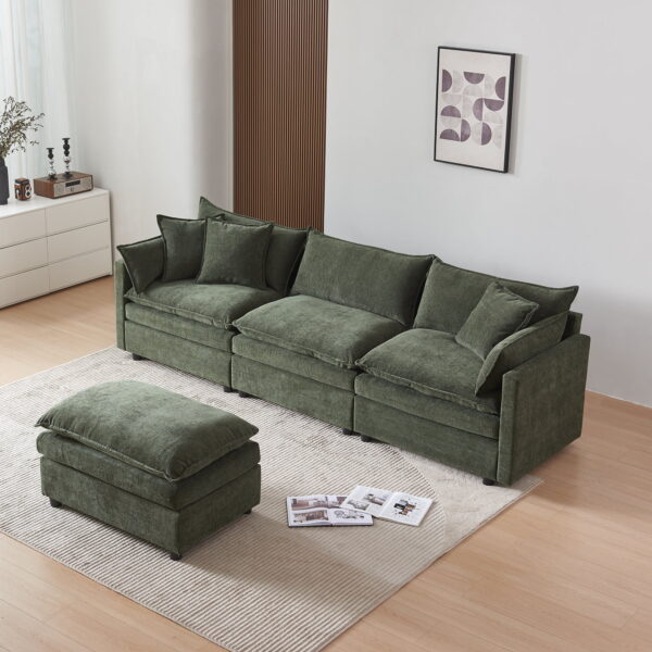 MAYEERTY Modular L-Shaped Sectional Sofa with Ottoman, Chenille Fabric Sofa Couch, Comfy Upholstered Furniture for Living Room，Green