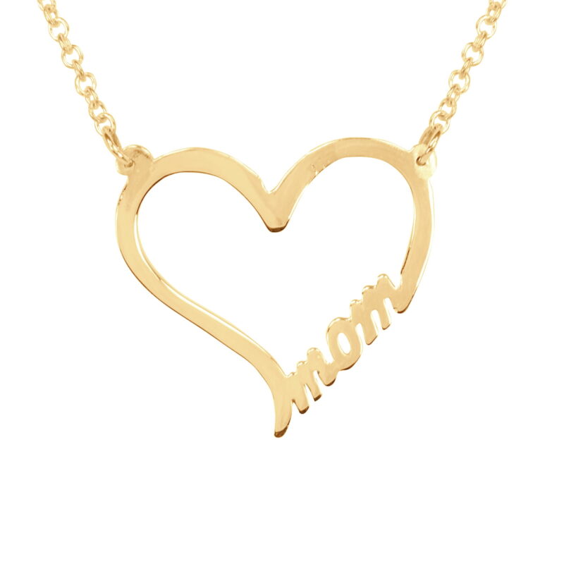 ♥ MOM Heart Necklace in 14K yellow gold plated sterling silver on an 18 In Gold Plated Sterling Silver cable link chain