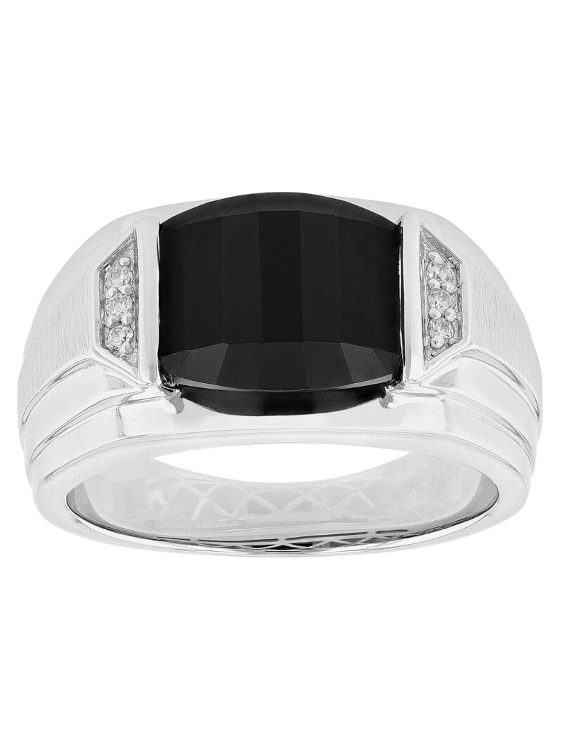 Men's Black Onyx and Simulated Diamond Ring in .925 Sterling Silver