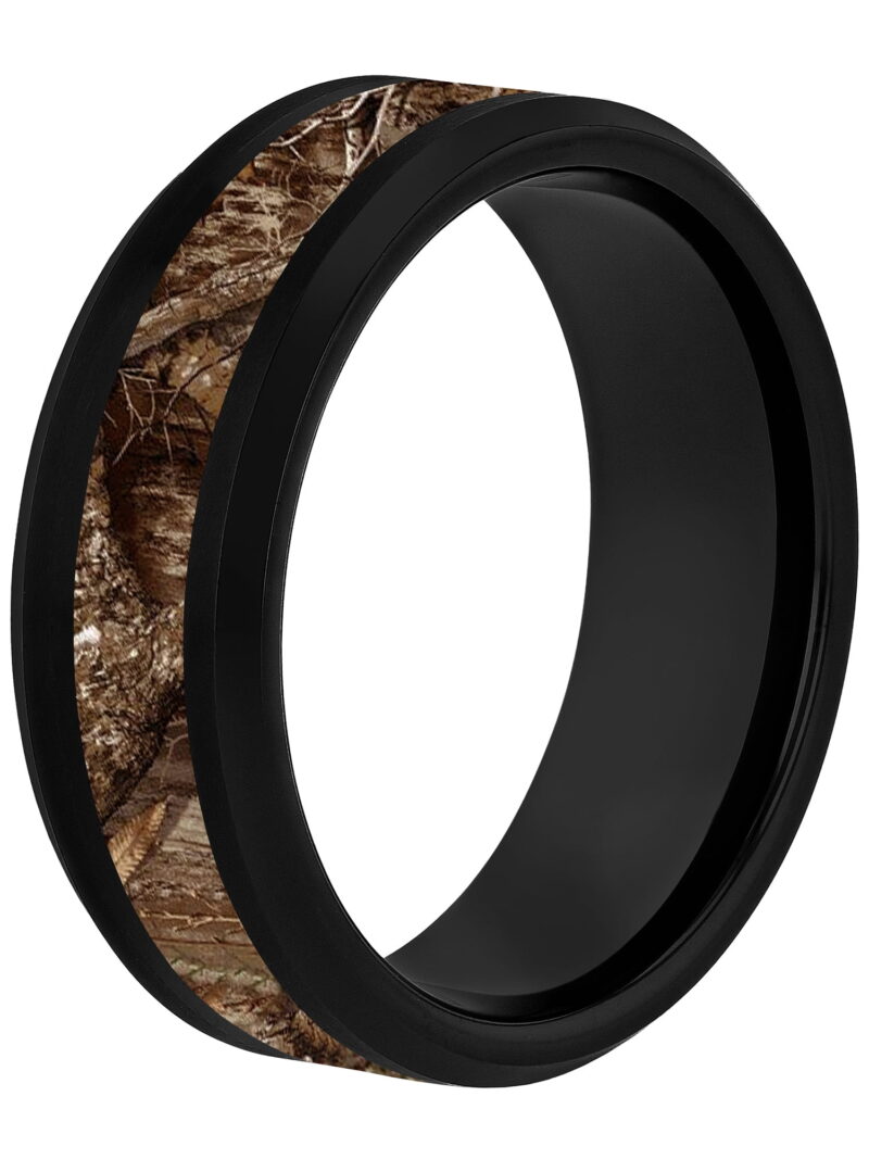 Men's Black Tungsten Brown Camo Center 8MM Wedding Band - Men's Ring