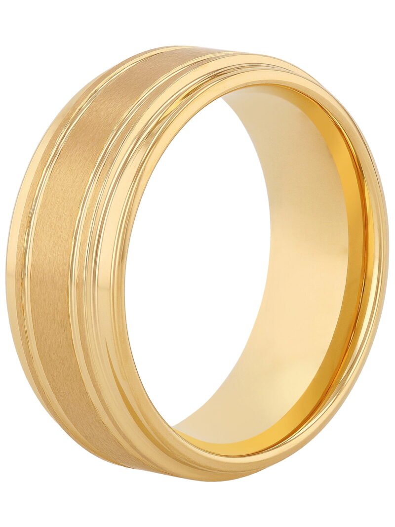 Men's Gold-Tone Tungsten Grooved Step Edge 9MM Wedding Band by Brilliance Fine Jewelry - Men's Ring