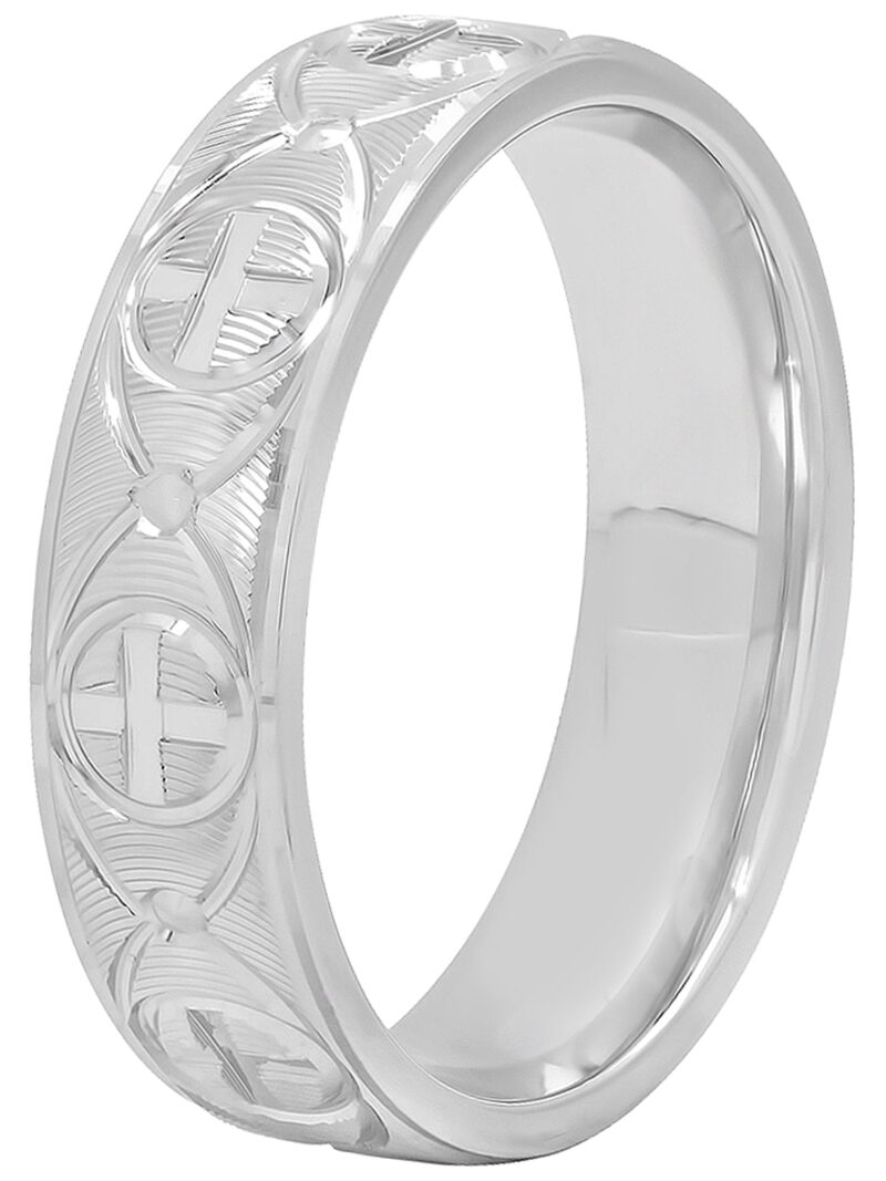 Men's High Polish 6mm Sterling Silver Cross Design Band, Mens Ring