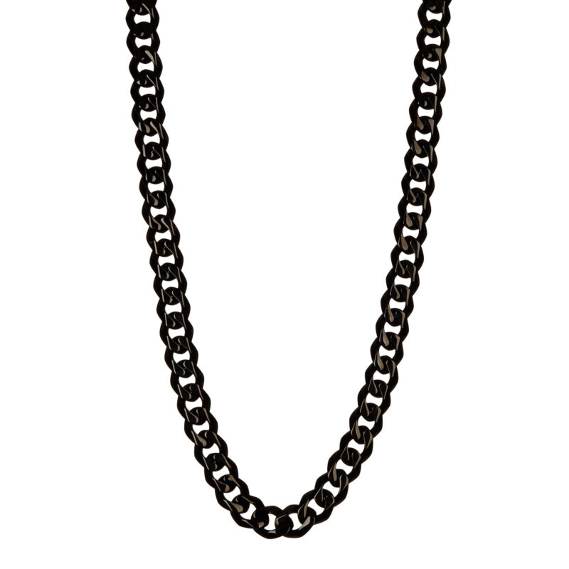 Mens Black Plated Stainless Steel Cuban Link Chain Necklace
