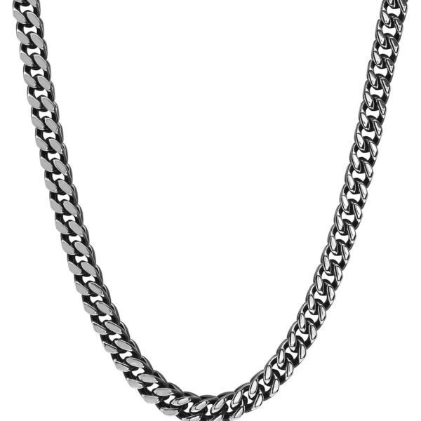 Mens Black & Silver-Tone Stainless Steel Franco Link Chain Necklace